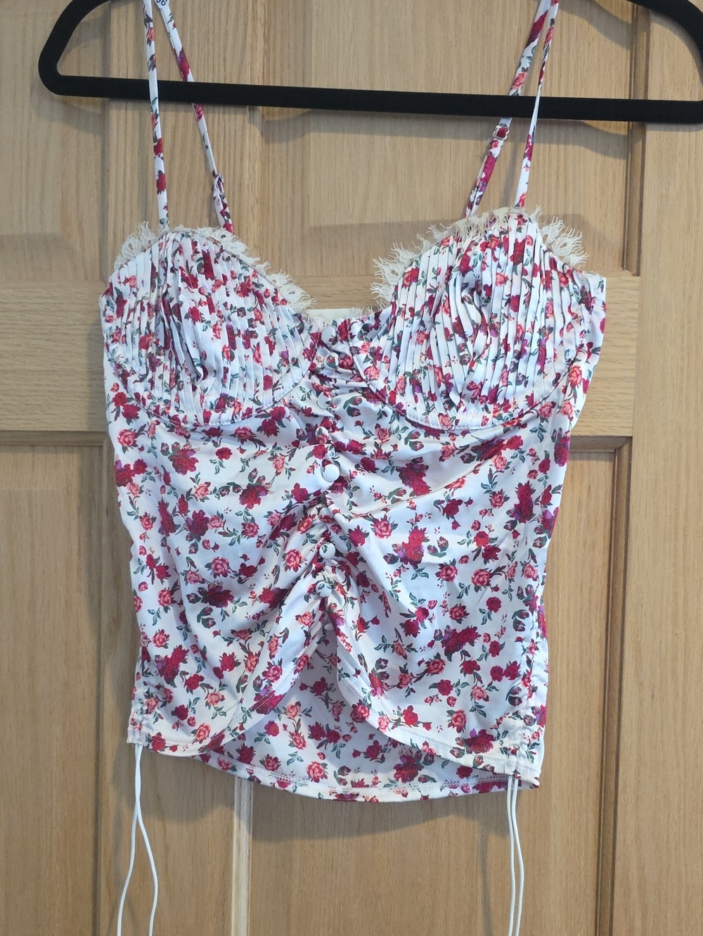 For Love And Lemons White Cami Top with Red Floral Print